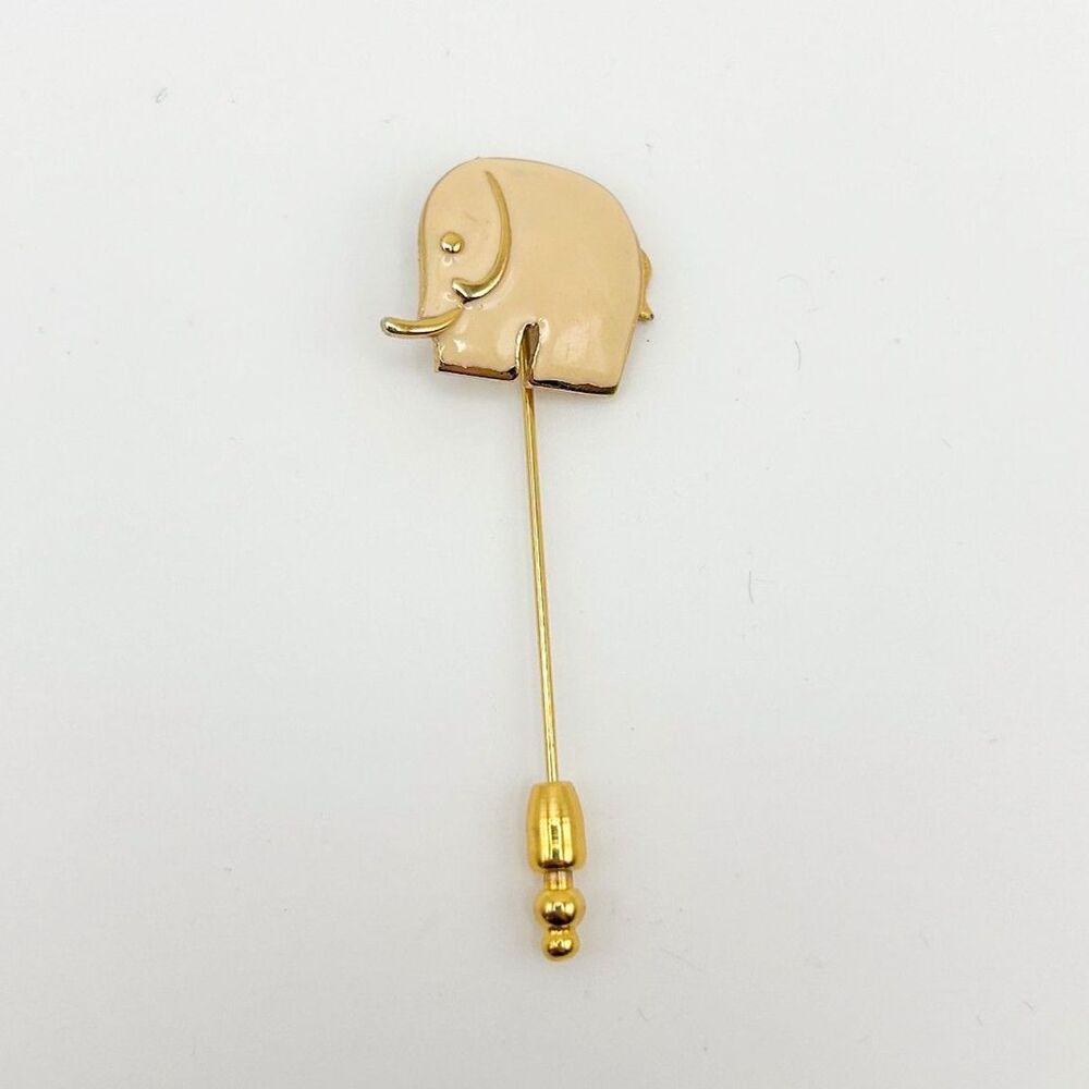 Vintage Trifari Signed White Enamel Elephant Stick Hat Pin